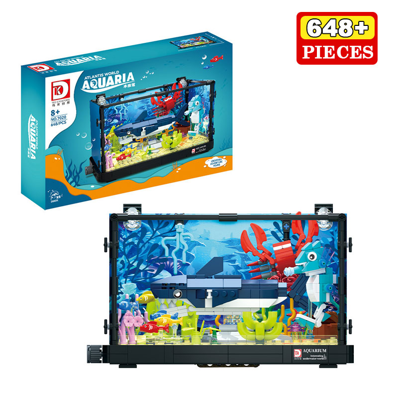 Aquarium Fish Shark - 648ピース サメ生態系タンク 組み立てブロック 海洋水族館モデル 多様な魚類 サンゴ礁
