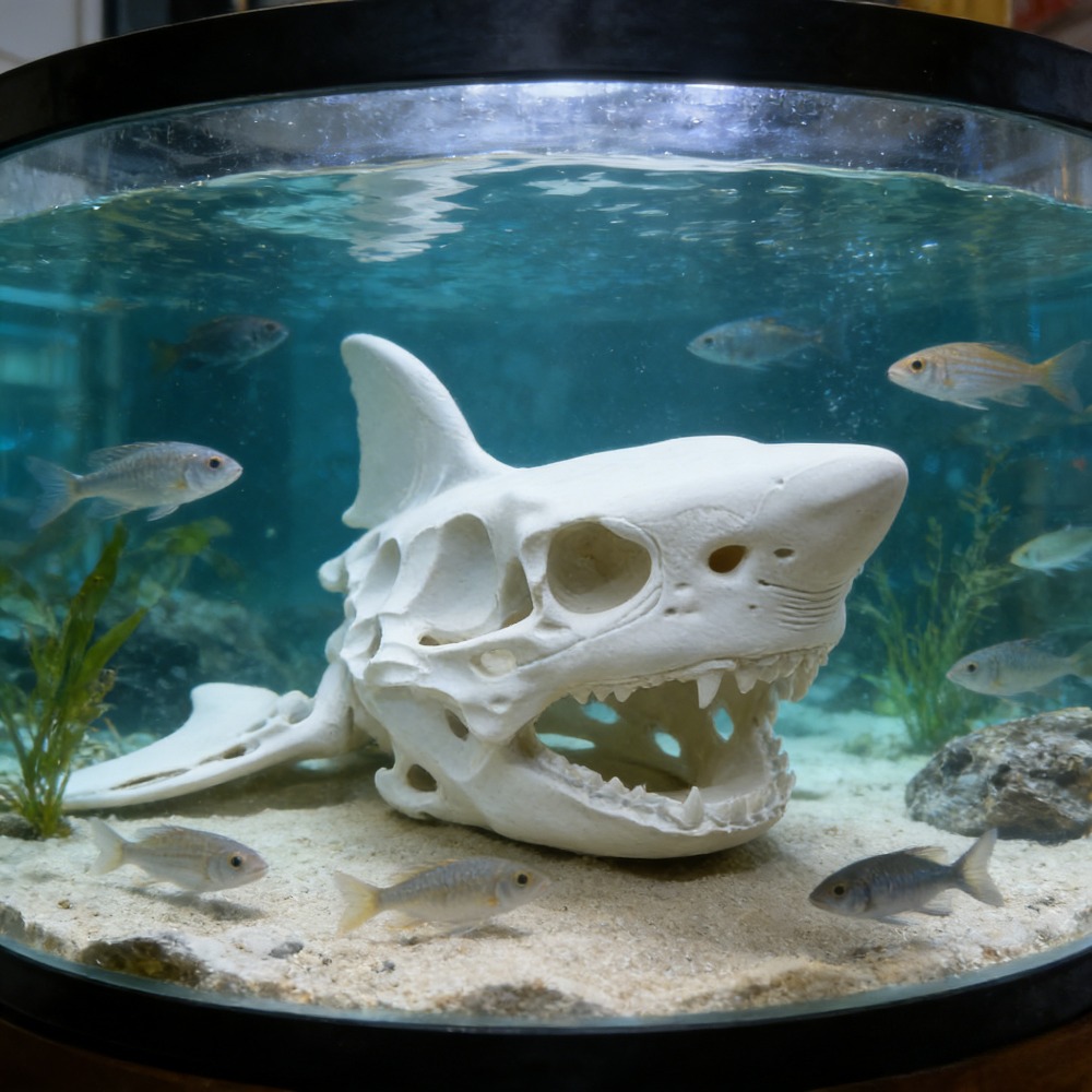 Aquarium Fish Shark - 3Dプリント製サメの頭蓋骨スケルトンコスプレ小道具、水槽飾り、魚タンク、爬虫類水槽の景観、魚やエビの隠れ家