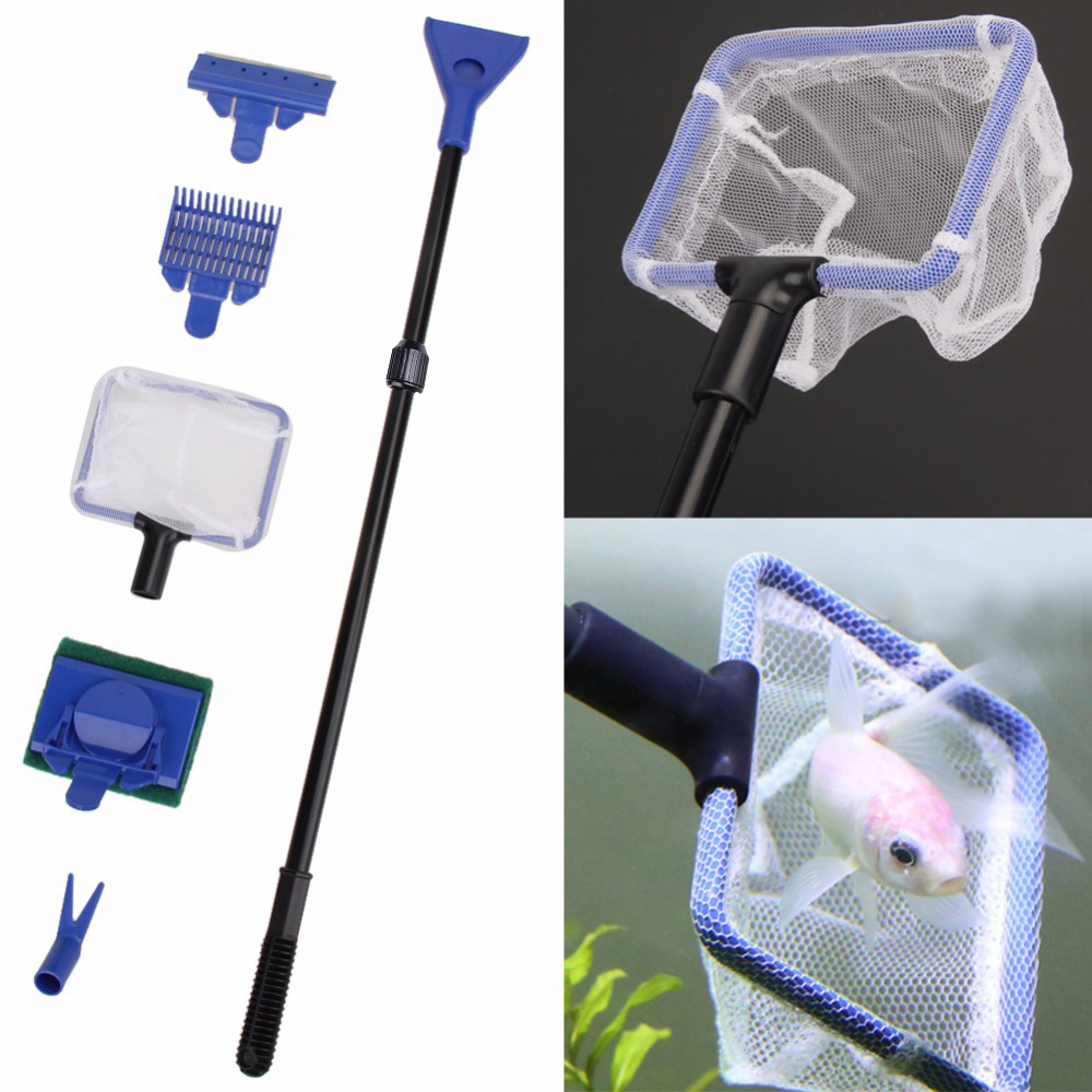 Aquarium Fish Net - 高品質の5-in-1アクアリウムクリーニングツール,グラスクリーニングツール,砂利,藻類スクレーパー,スポンジ,フォーク,2019