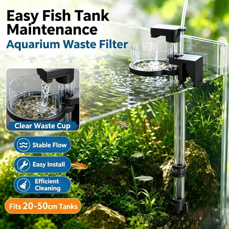 Cleaner Fish Aquarium - 取り外し可能なエアリフト水槽魚糞コレクターうんちクリーナー水循環フィルターアクアスケープ表面油スキマー調節可能な長さ