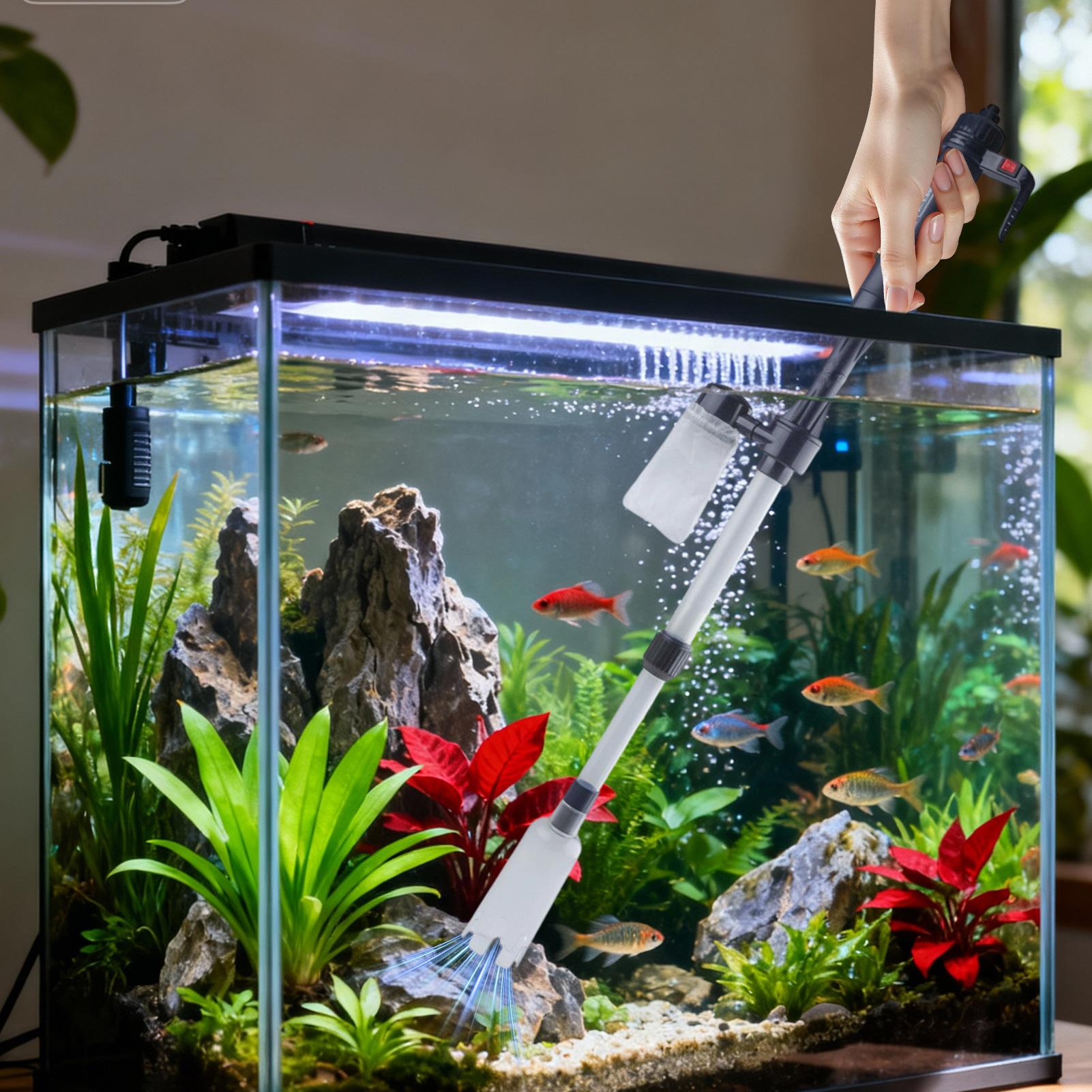 Cleaner Fish Aquarium - 水槽用真空砂利クリーナー、調整可能な伸縮式USBポータブル水槽掃除機、オフィスやアパート向けツール