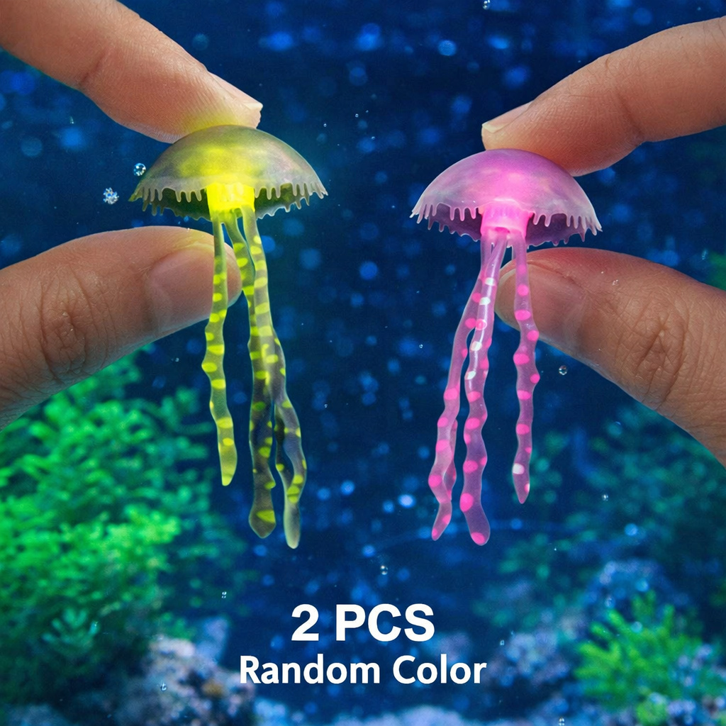 Aquarium Fish Hideout - 発光シミュレーションクラゲ 2個入り ランダムカラー 浮遊水槽装飾 水中景観 魚タンクオーナメント