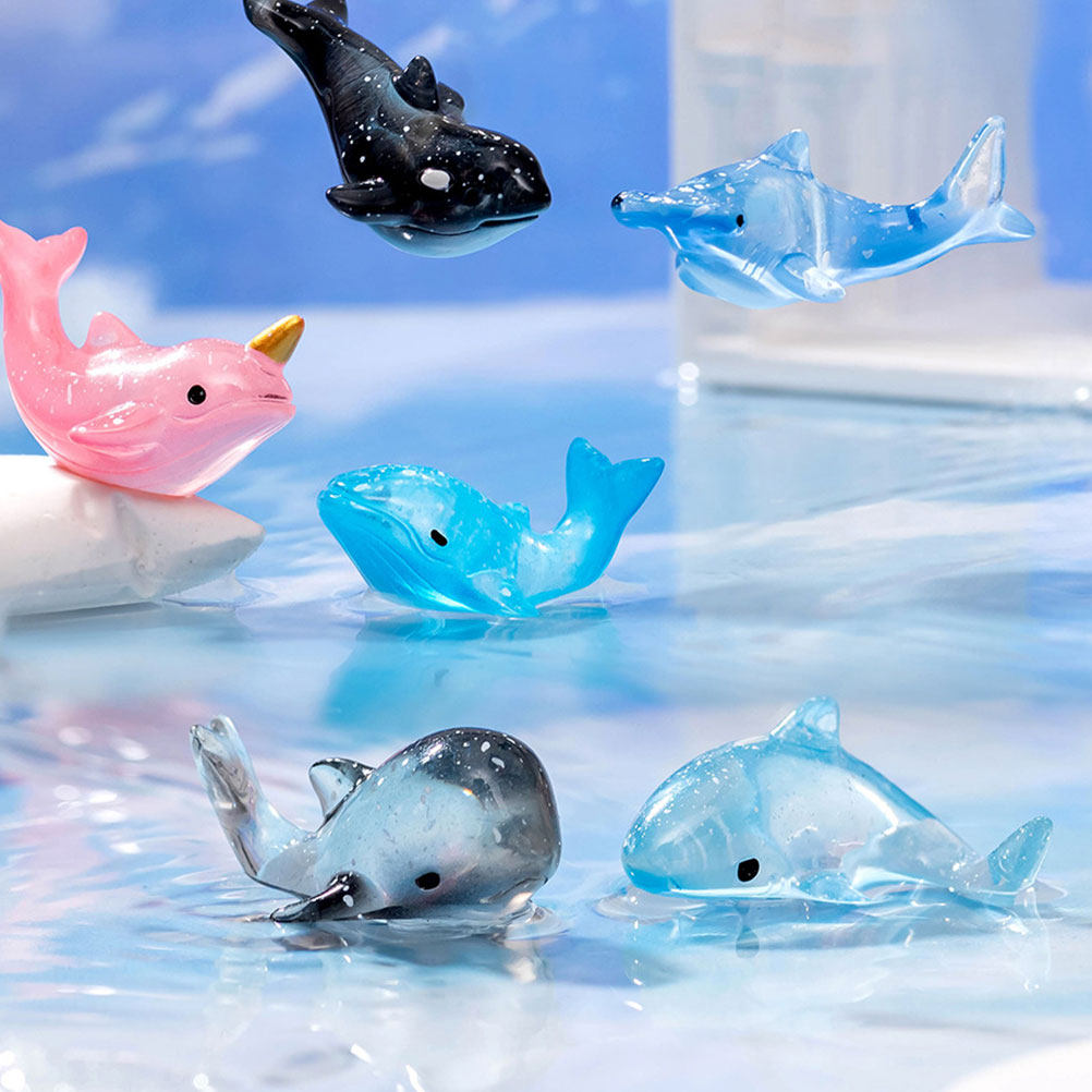Aquarium Fish Shark - 6個入り 海洋動物フィギュア レジン製ミニチュア クジラやサメの像 水族館のマイクロランドスケープやDIY水槽の装飾に