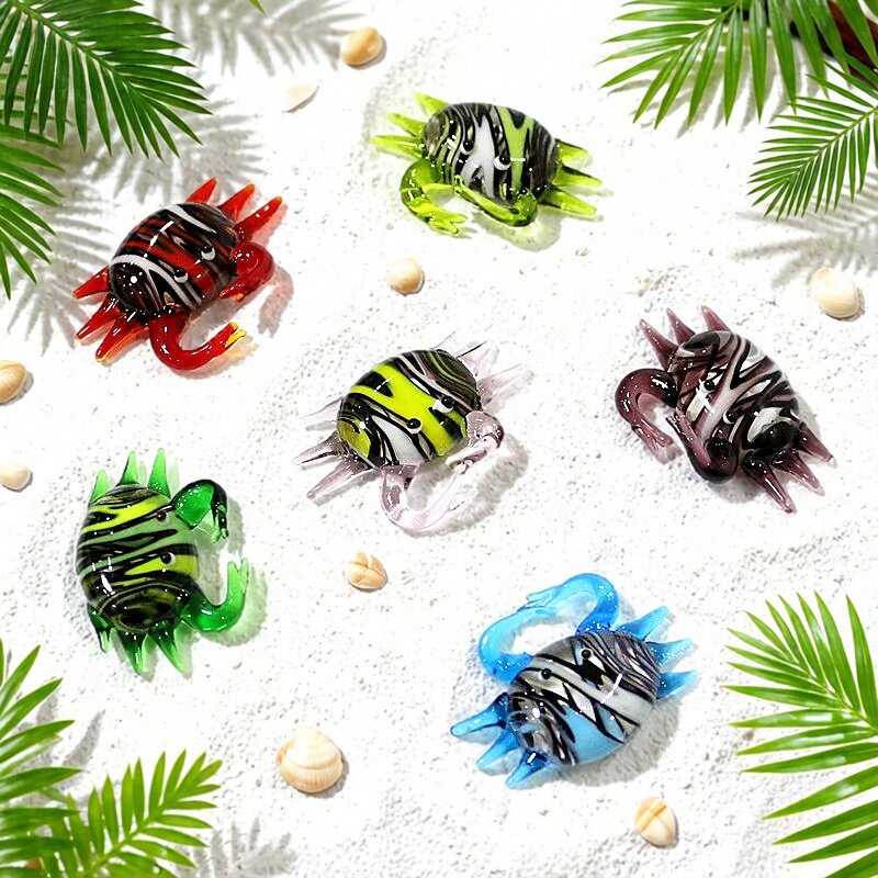 Aquarium Mini Fish - 手作りのかわいいミニガラスカニの置物、小さな海洋動物の像、家のデスクトップ装飾、水槽の装飾アクセサリー