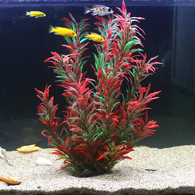 Aquarium Fish To Buy - 人工水槽50cm,珍しい植物,水族館,偽の竹の葉,水草,プラスチック製の紫色の緑の水草,造園の装飾