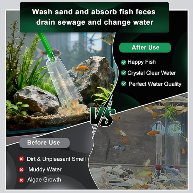 水槽水交換、真空サイフォン式水交換ポンプ、砂ろ過器付き水槽水 - Cleaner Fish Aquarium のレビューと価格