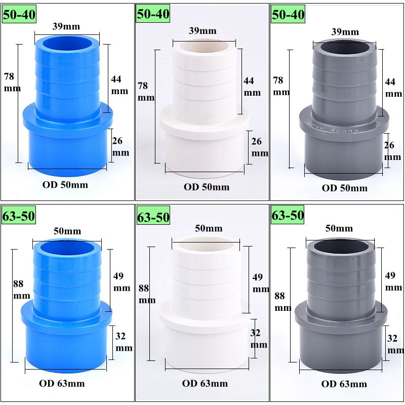 2個入り大型PVCパゴダホースコネクター外径50-40mm  - Aquarium Fish Big Size のレビューと価格