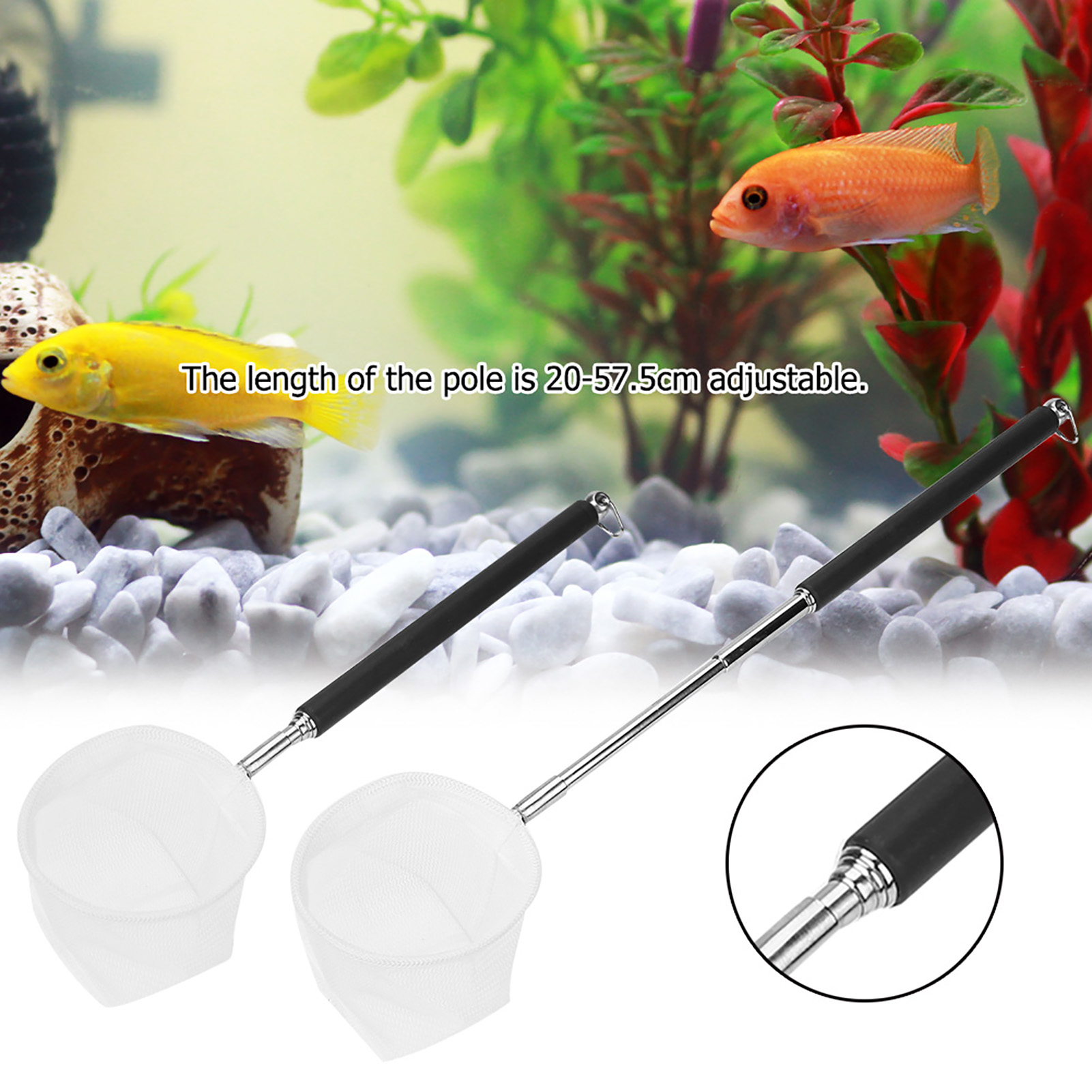 調整可能な水槽用漁網 20-57.5cm 伸縮式ハンドル付き - Aquarium Fish Net のレビューと価格
