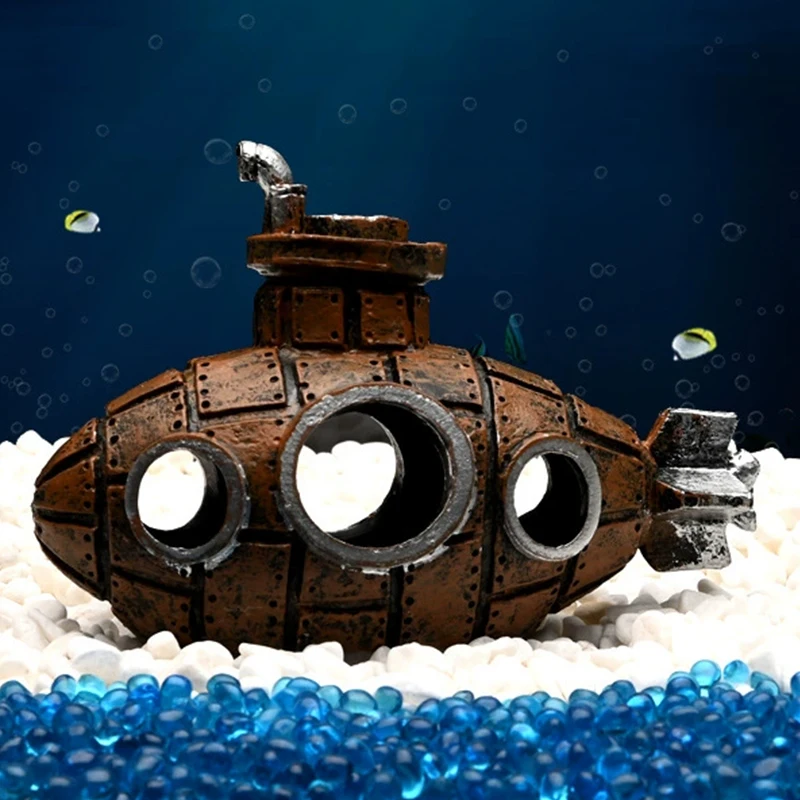1個入り、クリエイティブな水槽装飾品、PVC樹脂製、潜水艦型 - Aquarium Fish Yellow のレビューと価格