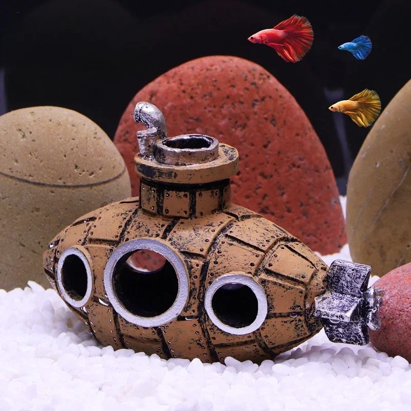 樹脂製潜水艦型オーナメント、水槽飾り、魚やエビの隠れ家、洞窟 - Aquarium Fish Hideout のレビューと価格